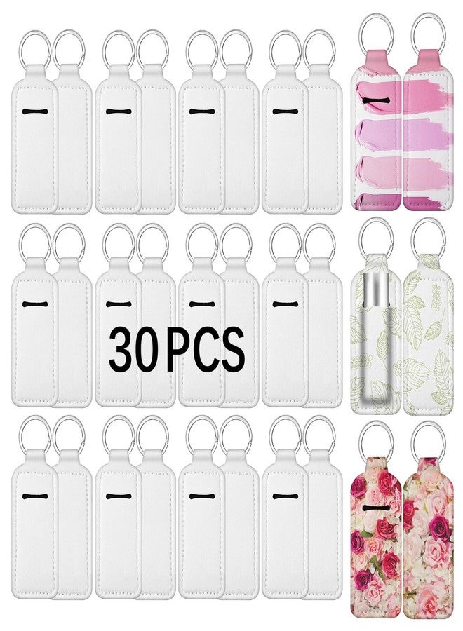 Anpuimult 30 Pcs Sublimation chapstick holder blanks keychain,Bulk Clip-on Neoprene Sleeve Travel Key Ring Holder for sublimation keychain - Image 1